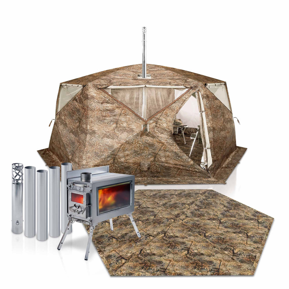 RBM All-Seasons tent Hexagon for 2-9 person + Wood Stove Caminus M + Three-Layer Floor