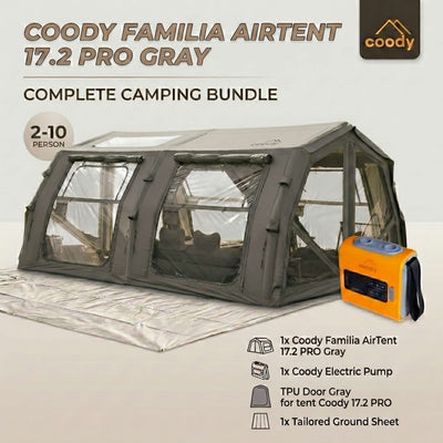 RBM Outdoors Coody Familia AirTent 17.2 PRO Gray (2-10 Person)+Electric Pump+TPU Door Gray+Ground Sheet