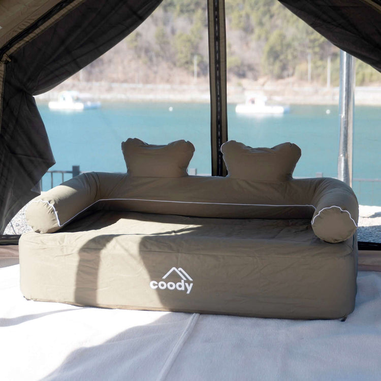 RBM Outdoors Coody Air Sofa Khaki - Inflatable Camping Couch with Built-In Pump