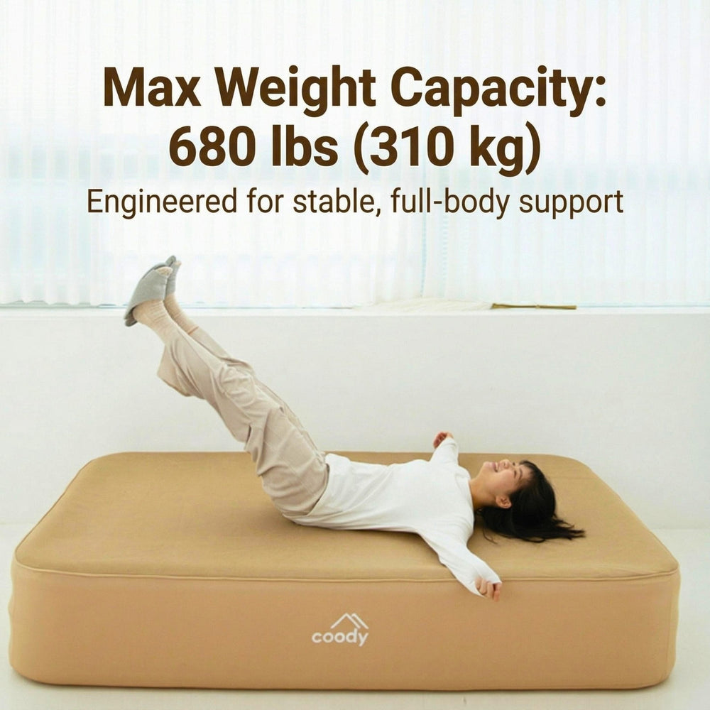 RBM Outdoors Coody Air Mattress Beige Queen (197×150×35 cm) – Premium Air Bed with Built-in Pump