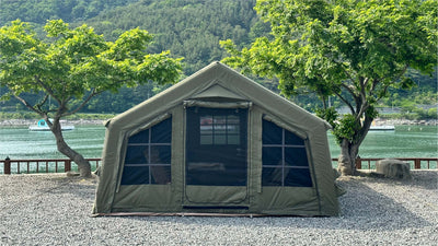 Coody 13.6 | RBM Outdoors (Koala 5) Forest Green + Stove Caminus M - Inflatable Tents with Stove