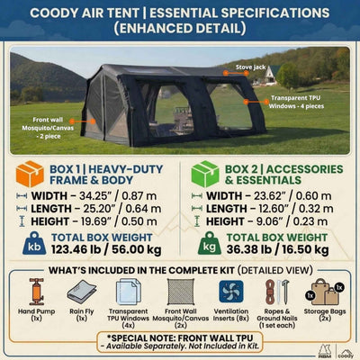 RBM Outdoors Coody Familia AirTent 17.2 PRO Black (2-10 Person)+Electric Pump+TPU Door Black+Ground Sheet