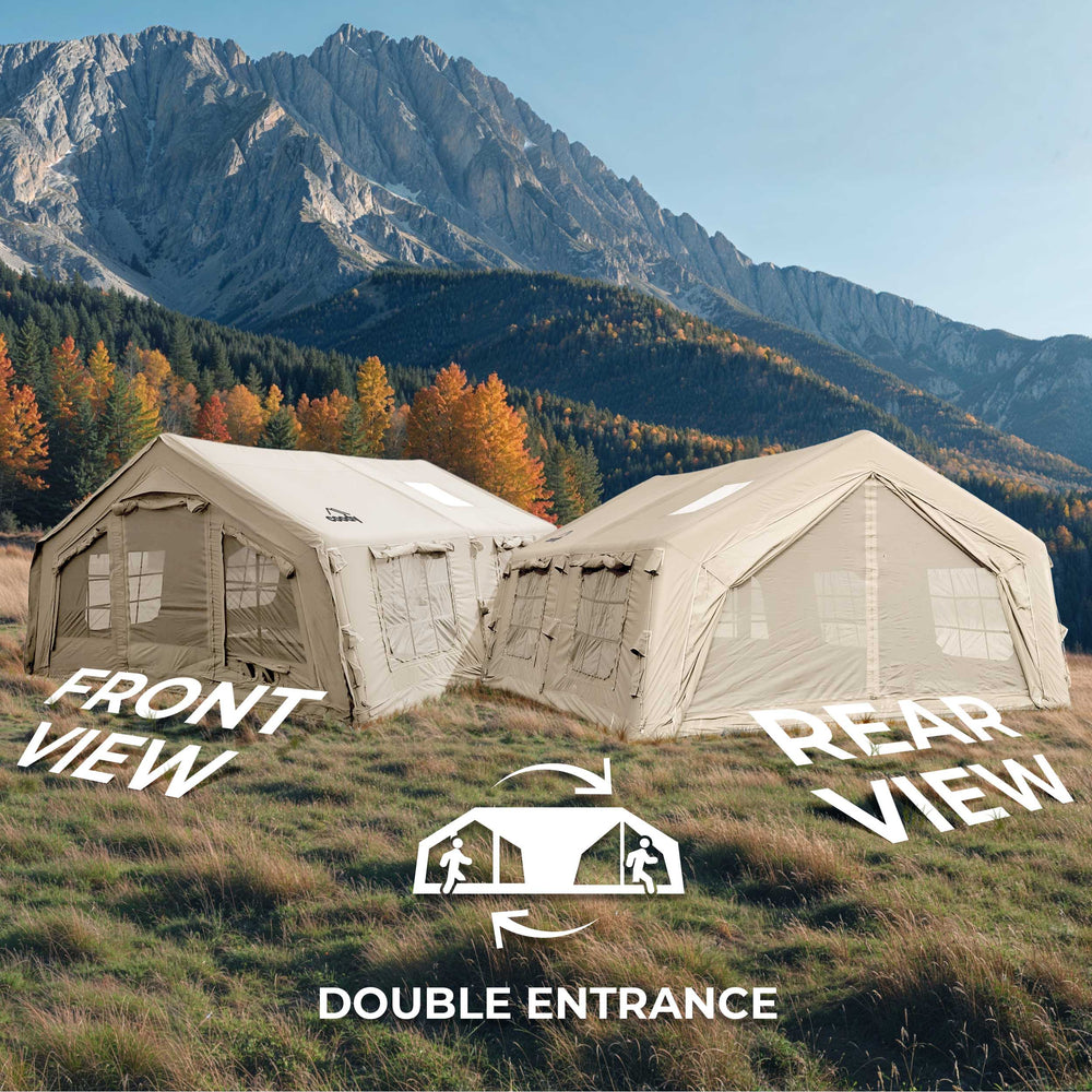 Coody 17.2 | RBM Outdoors (Koala 7) Beige + Stove Caminus M - Inflatable Tents for Camping with Stove