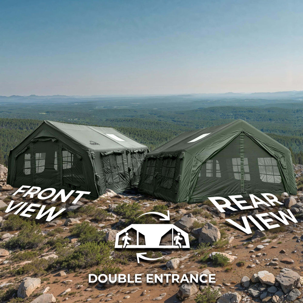 Coody 13.6 | RBM Outdoors (Koala 5) Forest Green + Stove Caminus M - Inflatable Tents with Stove