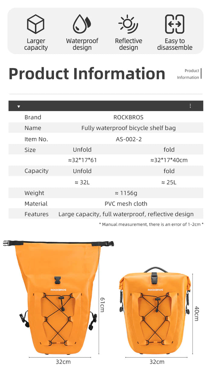 Birch ROCKBROS Deluxe Large Capacity Bicycle Saddlebag in Various Colours