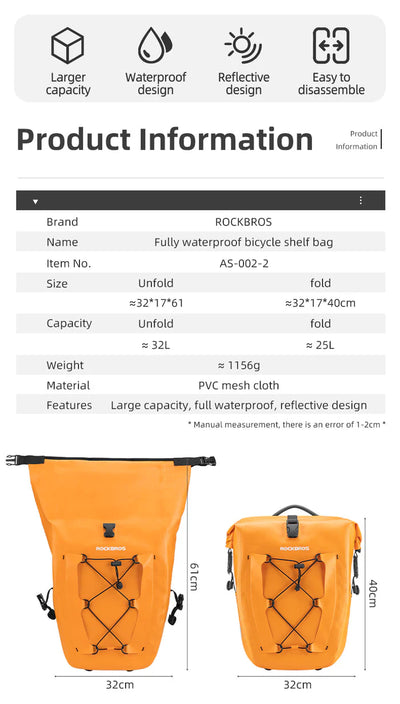 Birch ROCKBROS Deluxe Large Capacity Bicycle Saddlebag in Various Colours