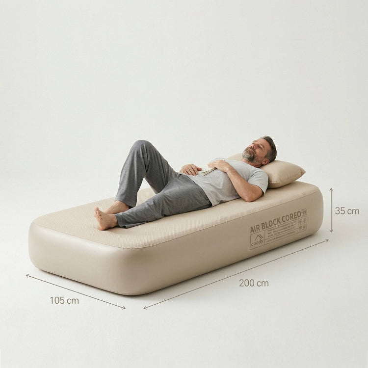 RBM Outdoors Coody Coreo Air Mattress Single (105 × 200 × 35 cm) – Structured Air Block Inflatable Bed, Compact Pack Design