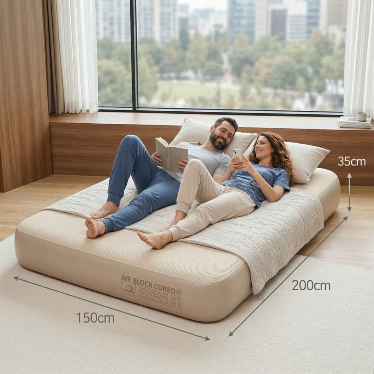 RBM Outdoors Coody Coreo Air Mattress Queen (150 × 200 × 35 cm) – Structured Air Block Inflatable Bed, Compact Pack Design