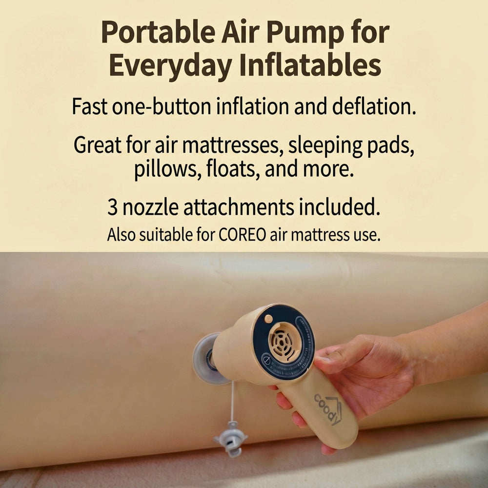 RBM Outdoors Coody Air Pump GR-119P, Portable Air Pump for Coreo Air Mattress, 3 Nozzles, Up to 2 PSI