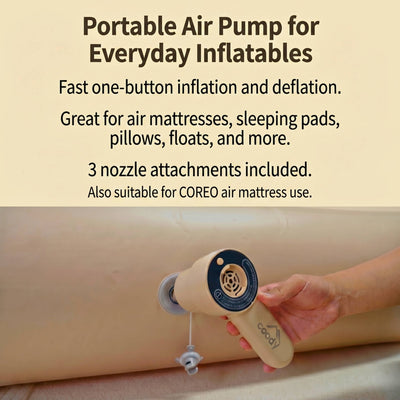RBM Outdoors Coody Air Pump GR-119P, Portable Air Pump for Coreo Air Mattress, 3 Nozzles, Up to 2 PSI
