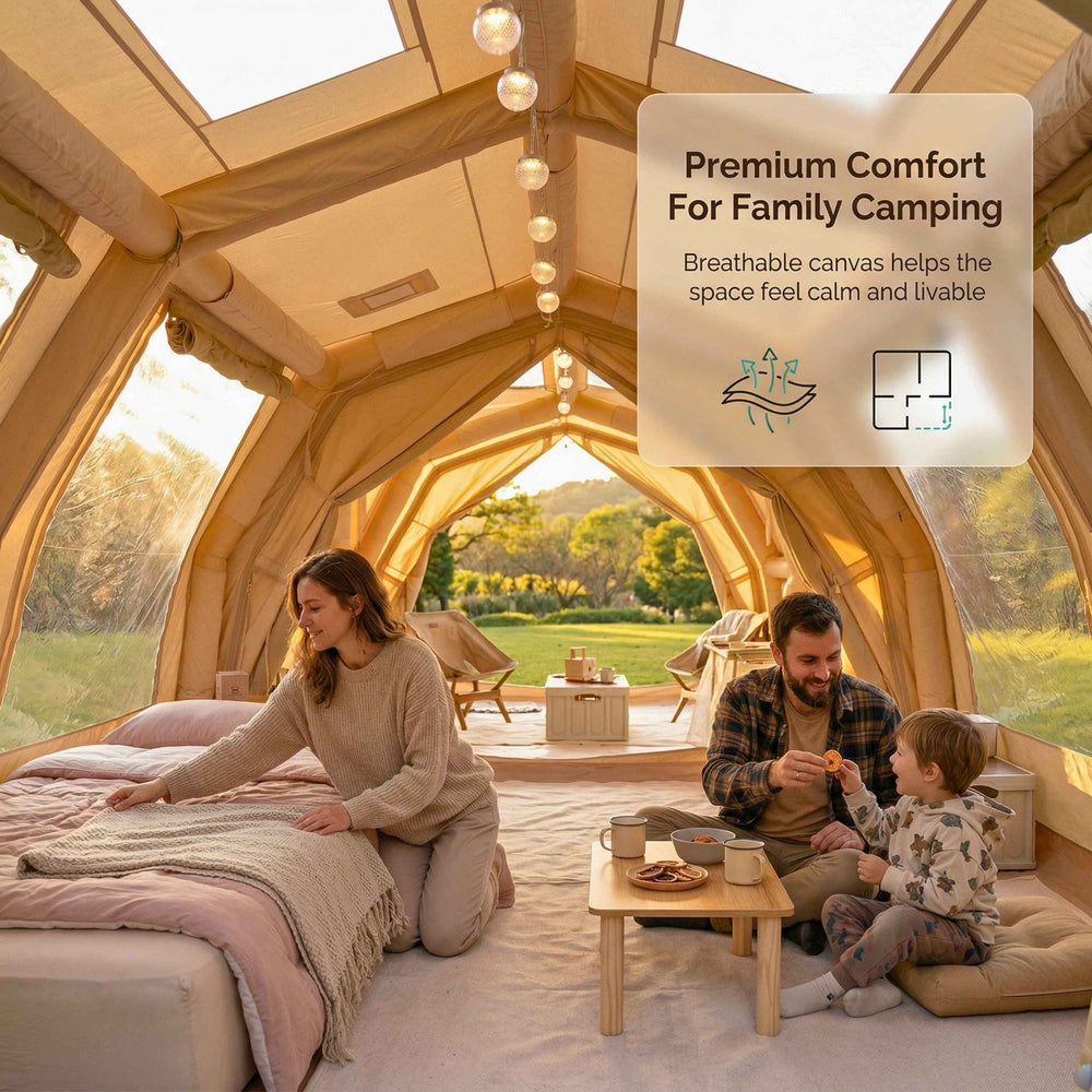 RBM Outdoors Coody Familia AirTent 17.2 PRO Beige (2-10 Person)+Electric Pump+TPU Door Beige+Ground Sheet