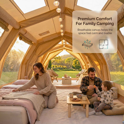 RBM Outdoors Coody Familia AirTent 17.2 PRO Beige (2-10 Person)+Electric Pump+TPU Door Beige+Ground Sheet