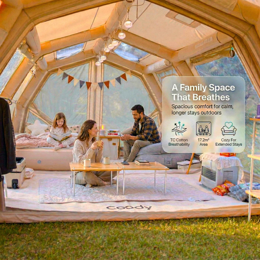 RBM Outdoors Coody Familia AirTent 17.2 PRO Beige (2-10 Person)+Electric Pump+TPU Door Beige+Ground Sheet