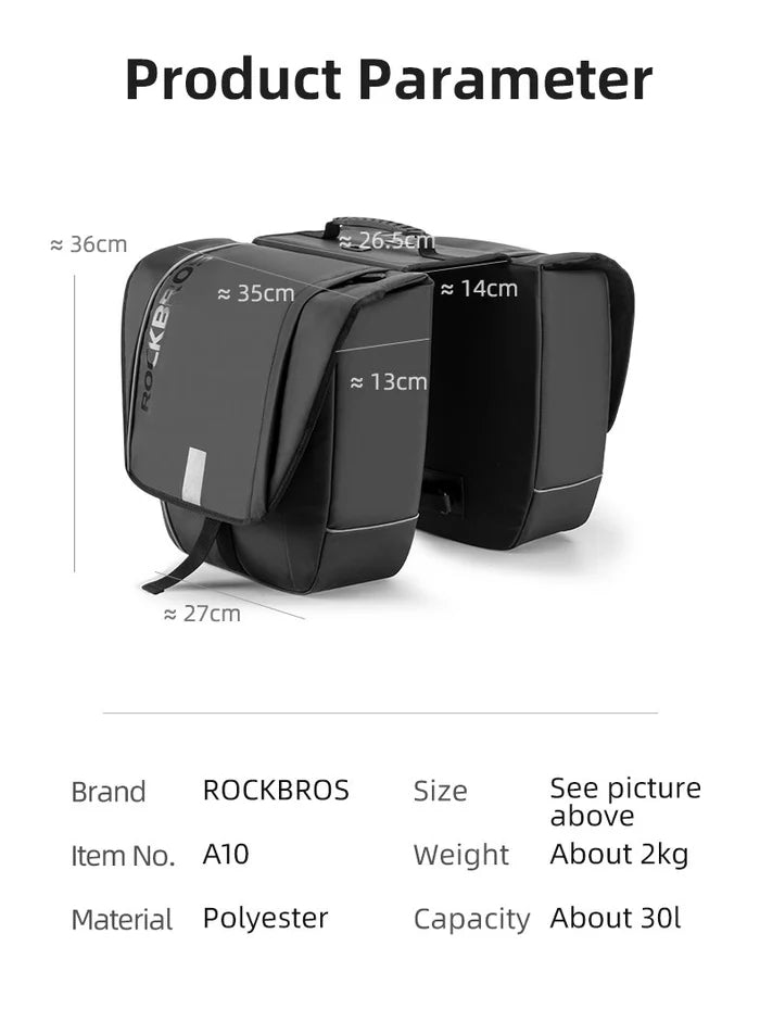 Birch ROCKBROS Super 30-Litre Bicycle Saddlebags in Black