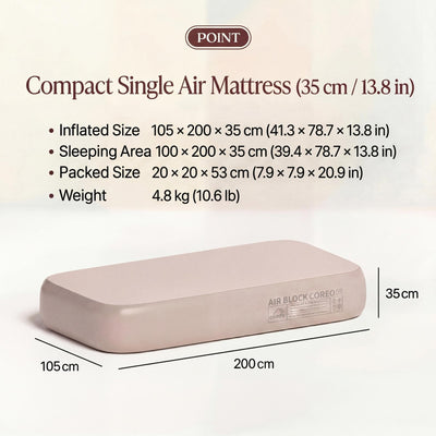 RBM Outdoors Coody Coreo Air Mattress Single (105 × 200 × 35 cm) – Structured Air Block Inflatable Bed, Compact Pack Design