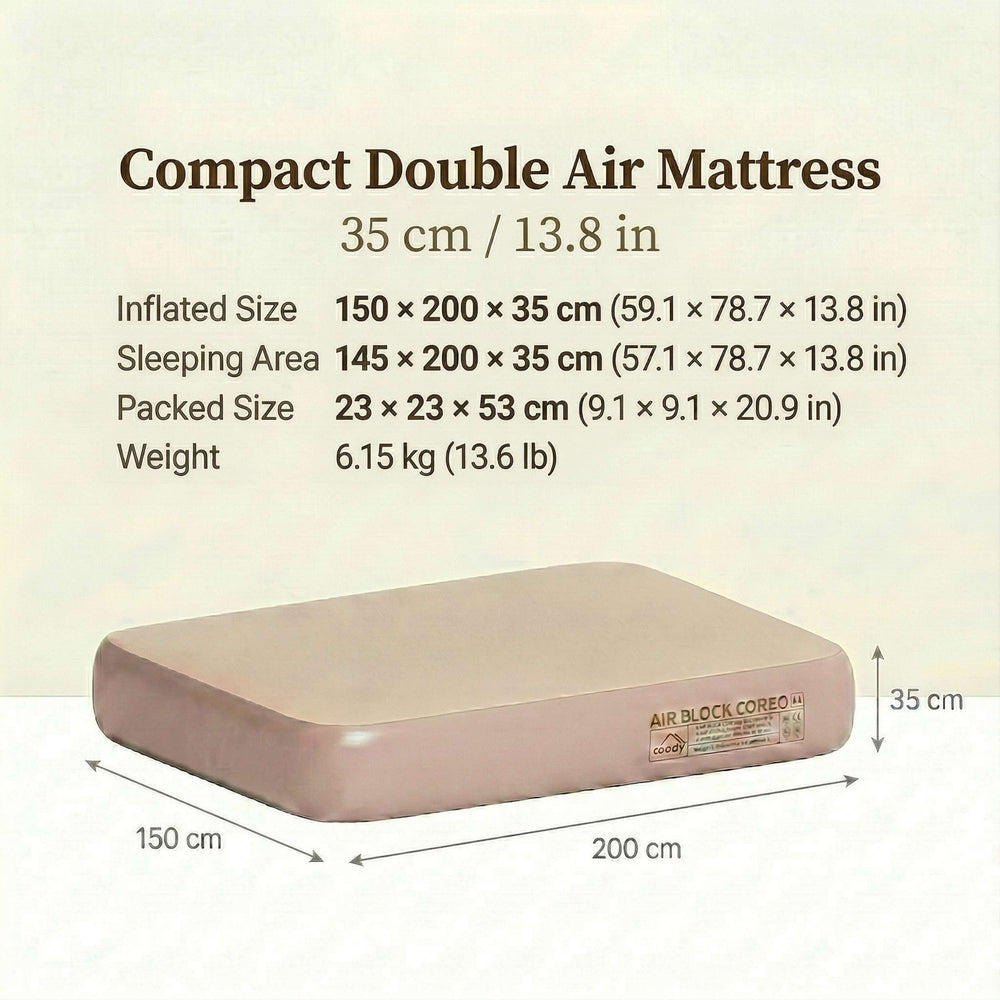 RBM Outdoors Coody Coreo Air Mattress Queen (150 × 200 × 35 cm) – Structured Air Block Inflatable Bed, Compact Pack Design