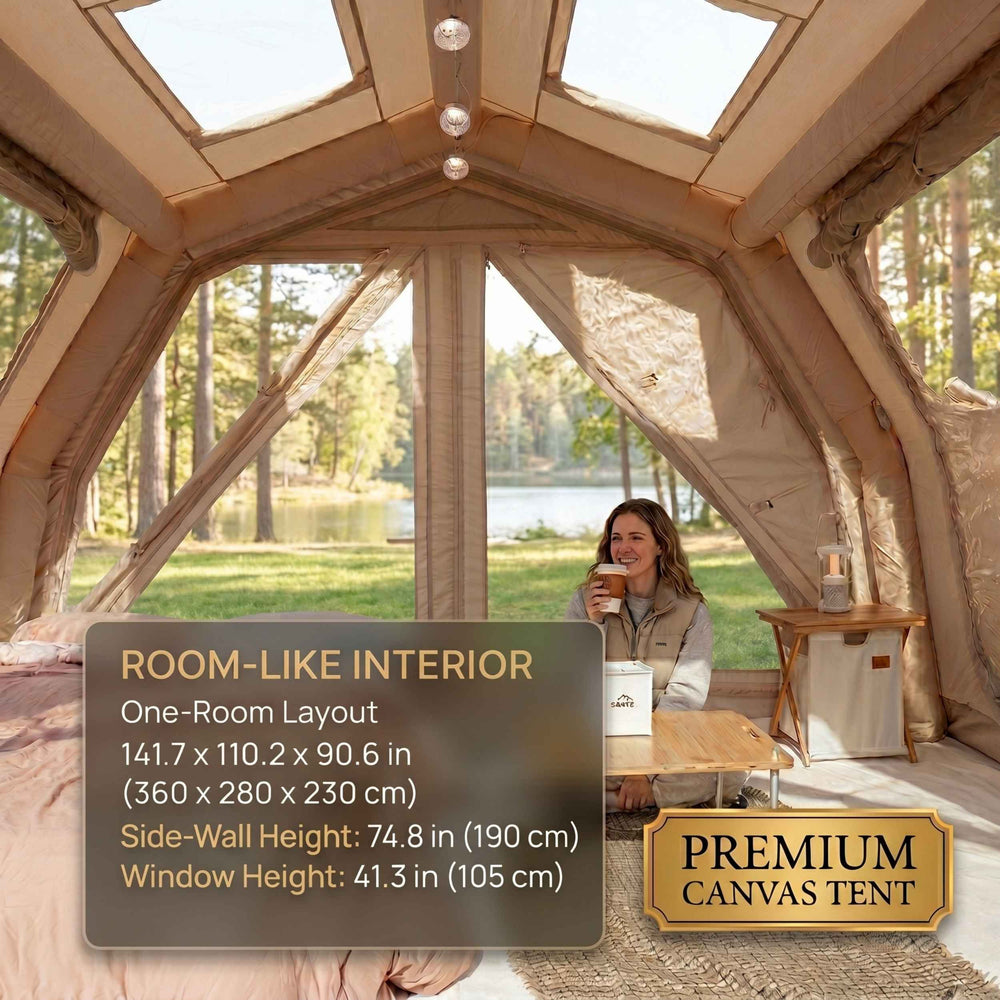RBM Outdoors Coody 10.0 PRO Beige Premium Inflatable Canvas Tent for 2–4 Campers