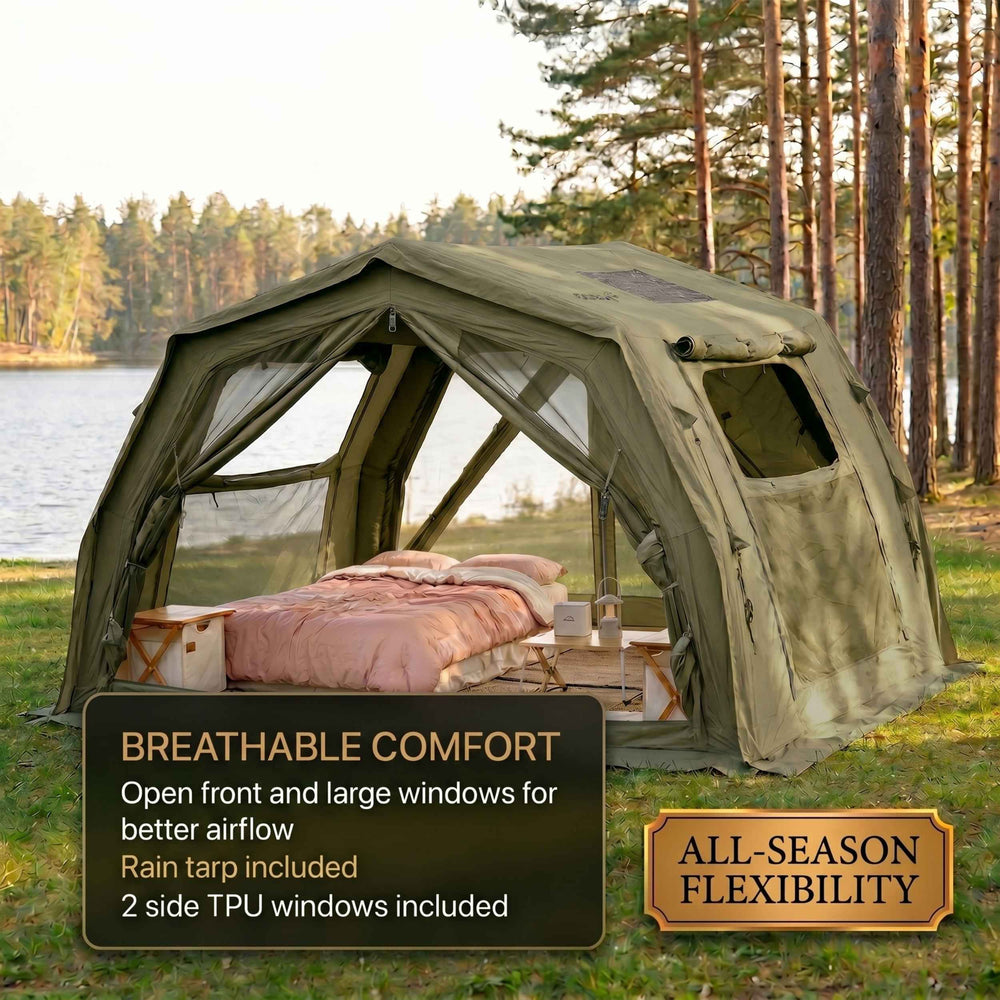 RBM Outdoors Coody 10.0 PRO Forest Green Premium Inflatable Canvas Tent for 2–4 Campers