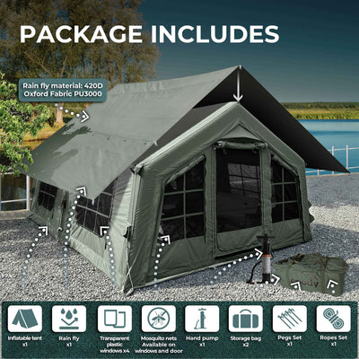 Coody 13.6 | RBM Outdoors (Koala 5) Forest Green + Stove Caminus M - Inflatable Tents with Stove