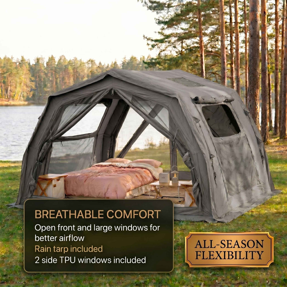 RBM Outdoors Coody 10.0 PRO Gray - Premium Inflatable Canvas Tent for 2–4 Campers