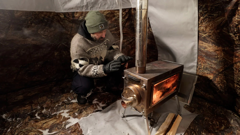 RBM Outdoors Hot Tent Wood Burning Stove - Yurt Tents with Stoves Pipe Vent  Hole Jack for All 4 Season Arctic Expedition Camp Outfitter Hunting Ice  Fishing Winter Camping Cold Weather 