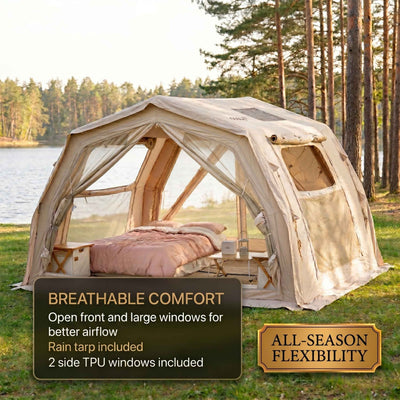 RBM Outdoors Coody 10.0 PRO Beige Premium Inflatable Canvas Tent for 2–4 Campers
