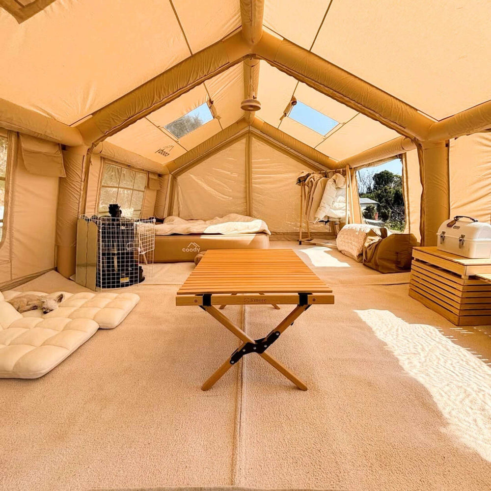 Coody 17.2 | RBM Outdoors (Koala 7) Beige + Stove Caminus M - Inflatable Tents for Camping with Stove