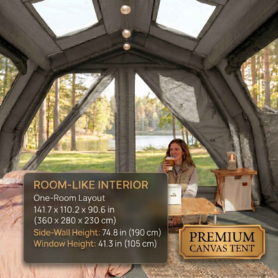 RBM Outdoors Coody 10.0 PRO Gray - Premium Inflatable Canvas Tent for 2–4 Campers