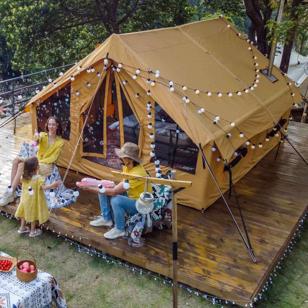 RBM Panda Large Sunny Beige + Stove Caminus M - Inflatable Tents for Camping with Stove