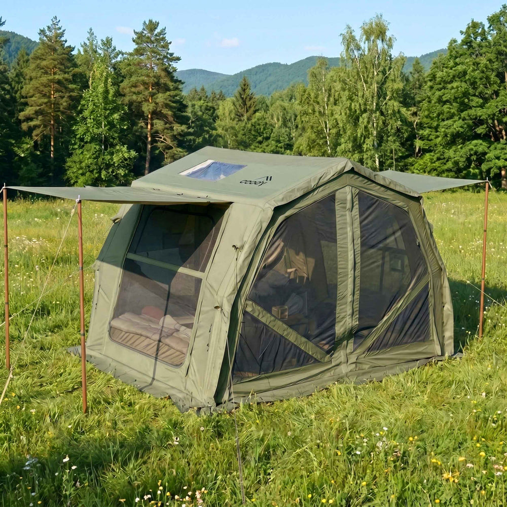 RBM Outdoors Coody 10.0 PRO Forest Green Premium Inflatable Canvas Tent for 2–4 Campers