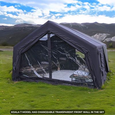 Coody 17.2 | RBM Outdoors (Koala 7) Black + Stove Caminus M - Inflatable Tents with Stove