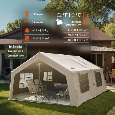 Coody 17.2 | RBM Outdoors (Koala 7) Beige + Stove Caminus M - Inflatable Tents for Camping with Stove