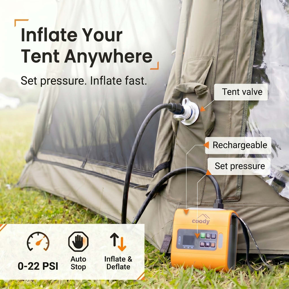 RBM Outdoors Coody Familia AirTent 17.2 PRO Beige (2-10 Person)+Electric Pump+TPU Door Beige+Ground Sheet