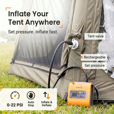 RBM Outdoors Coody Familia AirTent 17.2 PRO Beige (2-10 Person)+Electric Pump+TPU Door Beige+Ground Sheet