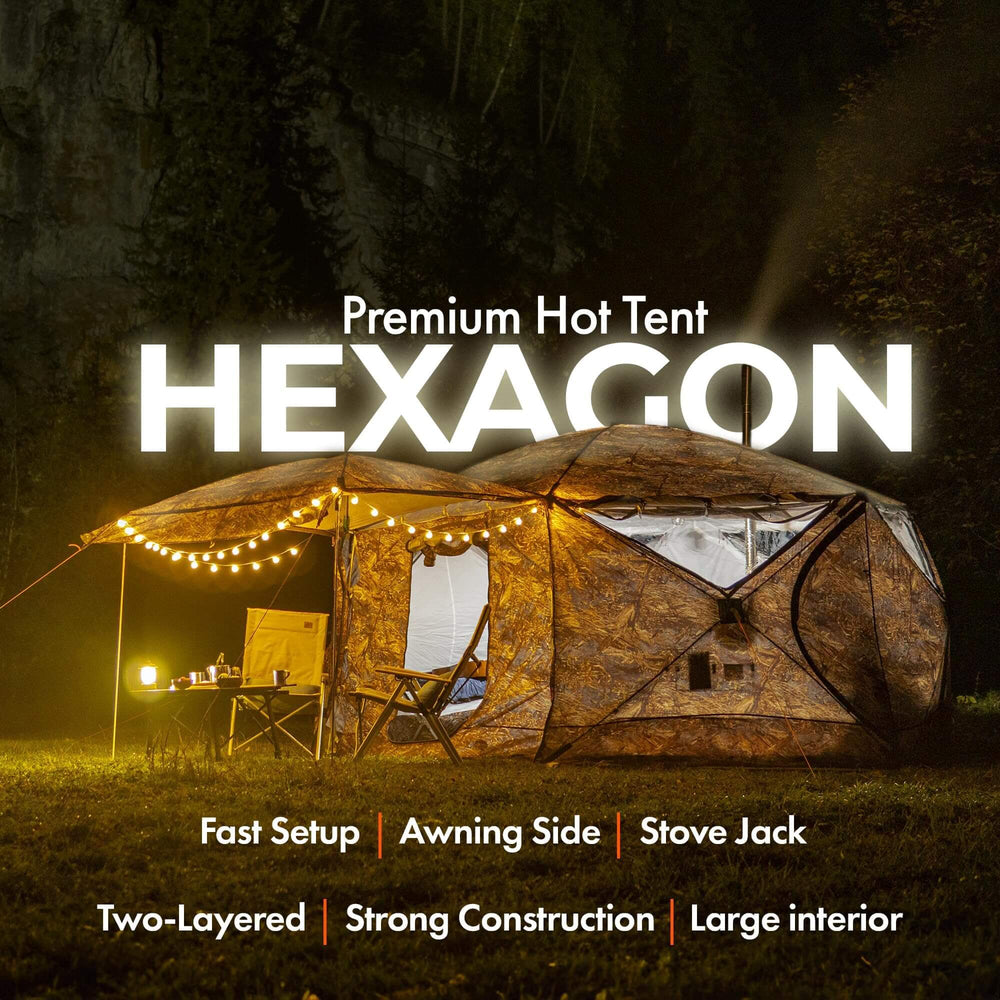 RBM All-Seasons tent Hexagon for 2-9 person + Wood Stove Caminus M