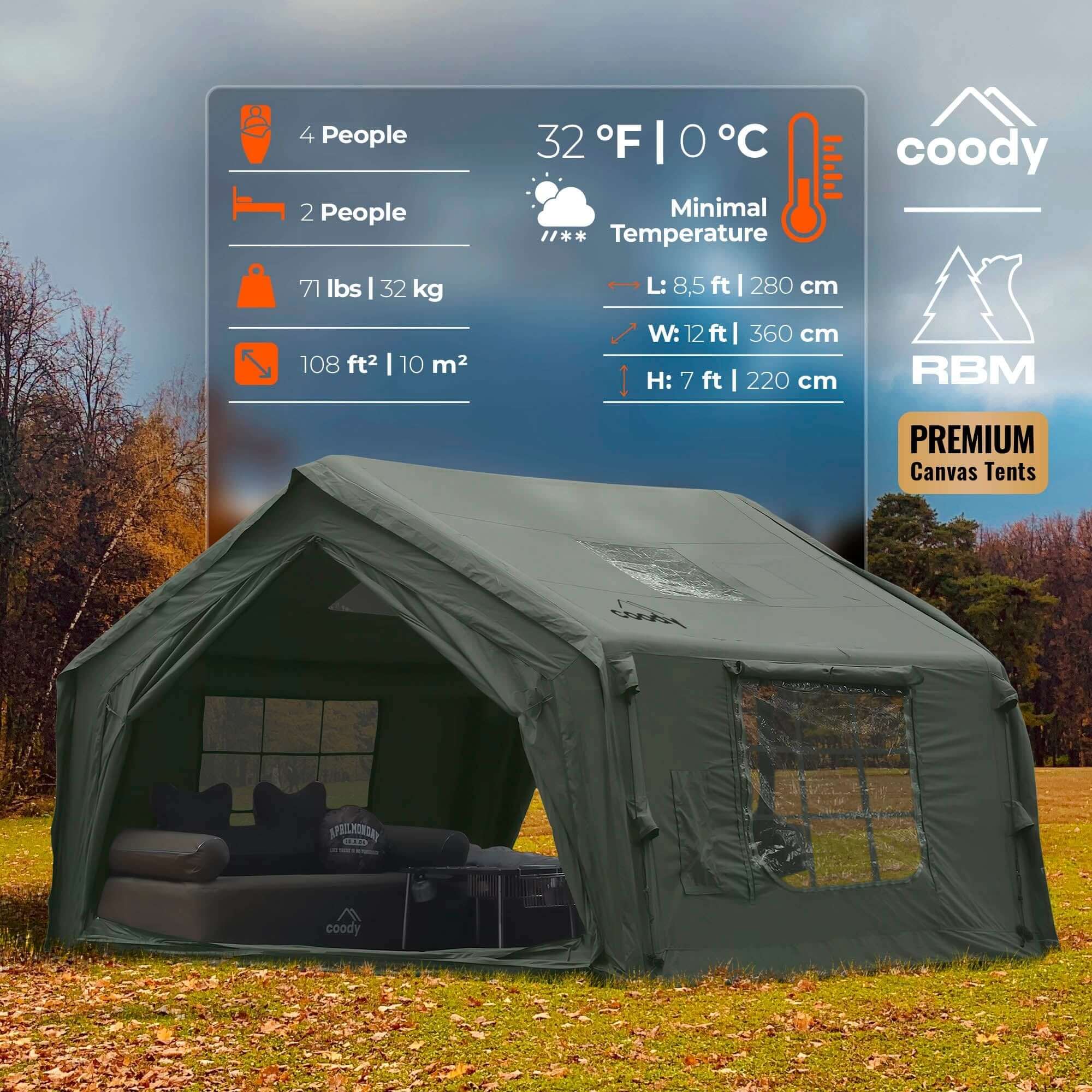 Coody 10 | Rbm Outdoors Inflatable Tent for 2-4 person (Forest