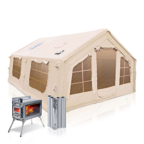Coody 17.2 | RBM Outdoors (Koala 7) Beige + Stove Caminus M - Inflatable Tents for Camping with Stove