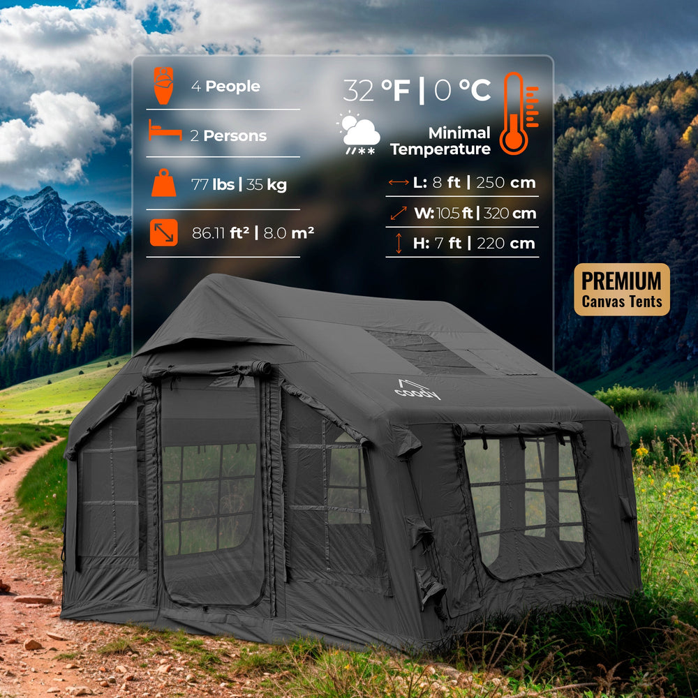RBM Outdoors Coody 8.0 Black - Inflatable Tent House for Camping 1-4 person