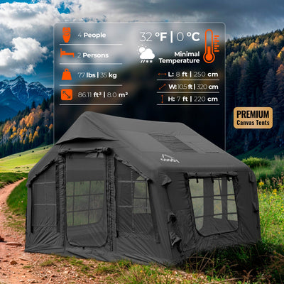 RBM Outdoors Coody 8.0 Black - Inflatable Tent House for Camping 1-4 person