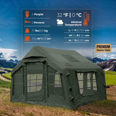 RBM Outdoors Coody 8.0 Forest Green - Inflatable Tent House for Camping 1-4 person