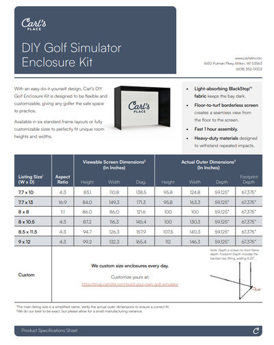 Carl's Place DIY Golf Simulator Enclosure Kit with Standard Impact Screen