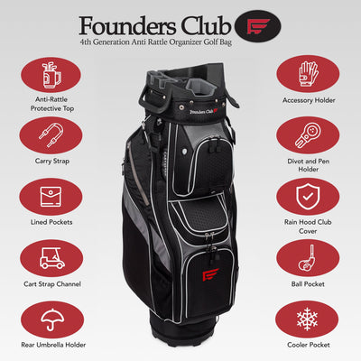 Founders Club 4th Generation Player Series Club Lock Organizer Golf Cart Bag for Men with 14 Way Anti Rattle Divider Top- Free Snap On Rain Hood-Full Length Dividers