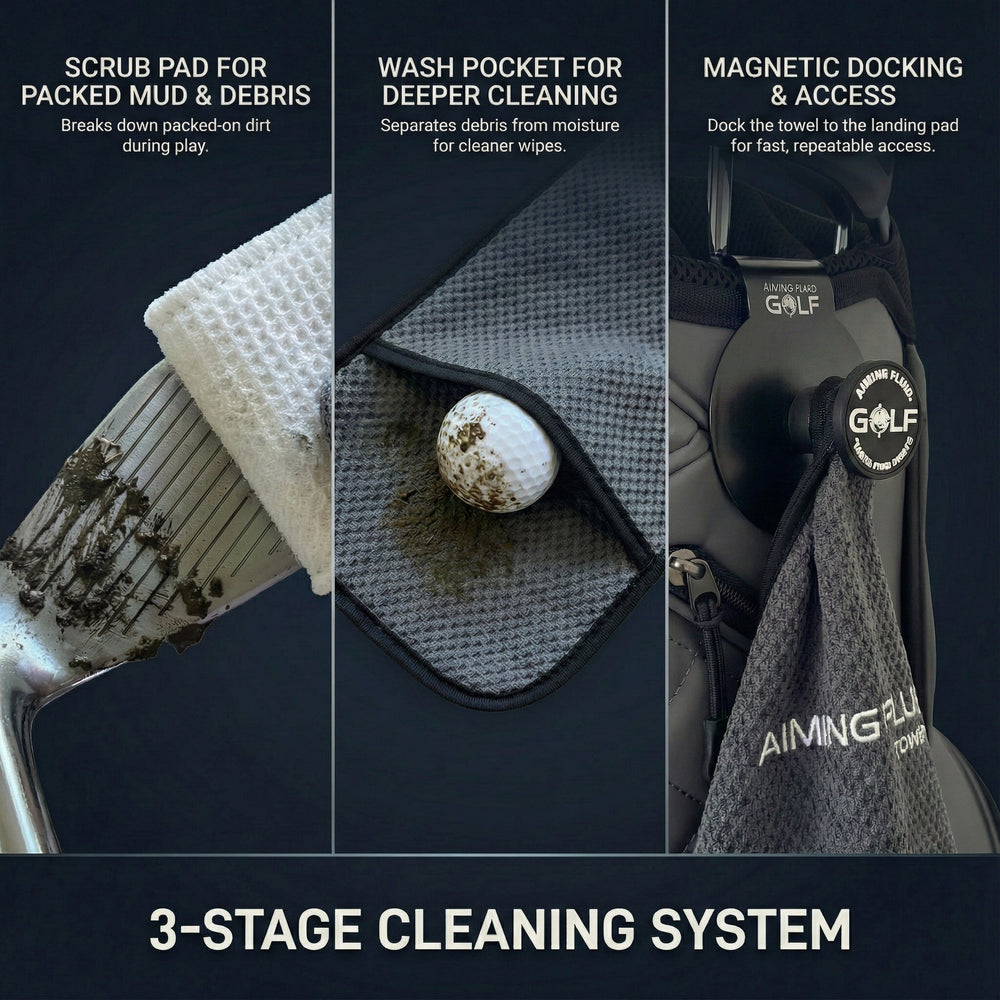 Aiming Fluid Golf - Stubby Magnetic Golf Towel + Landing Pad System