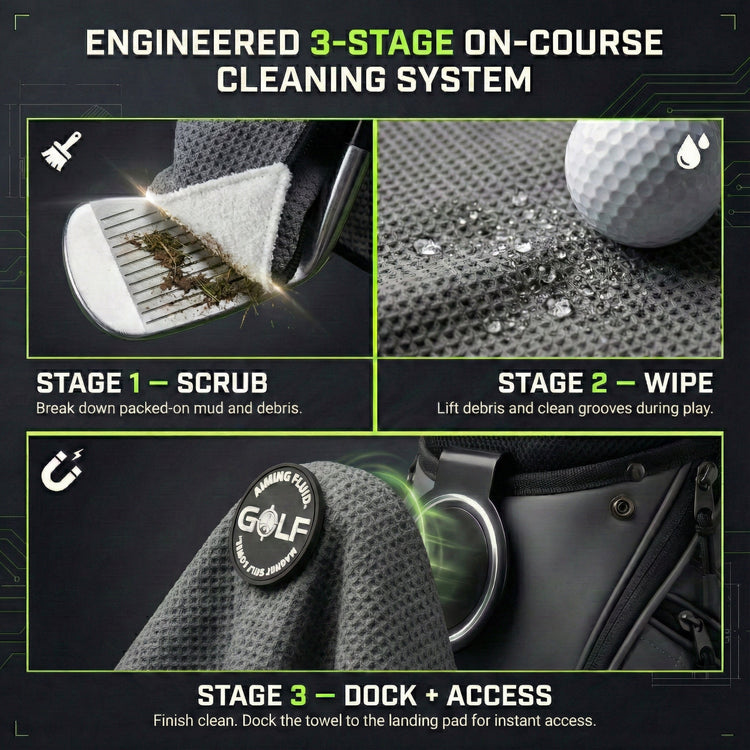 Aiming Fluid Golf - The 40 Magnetic Golf Towel + Landing Pad System