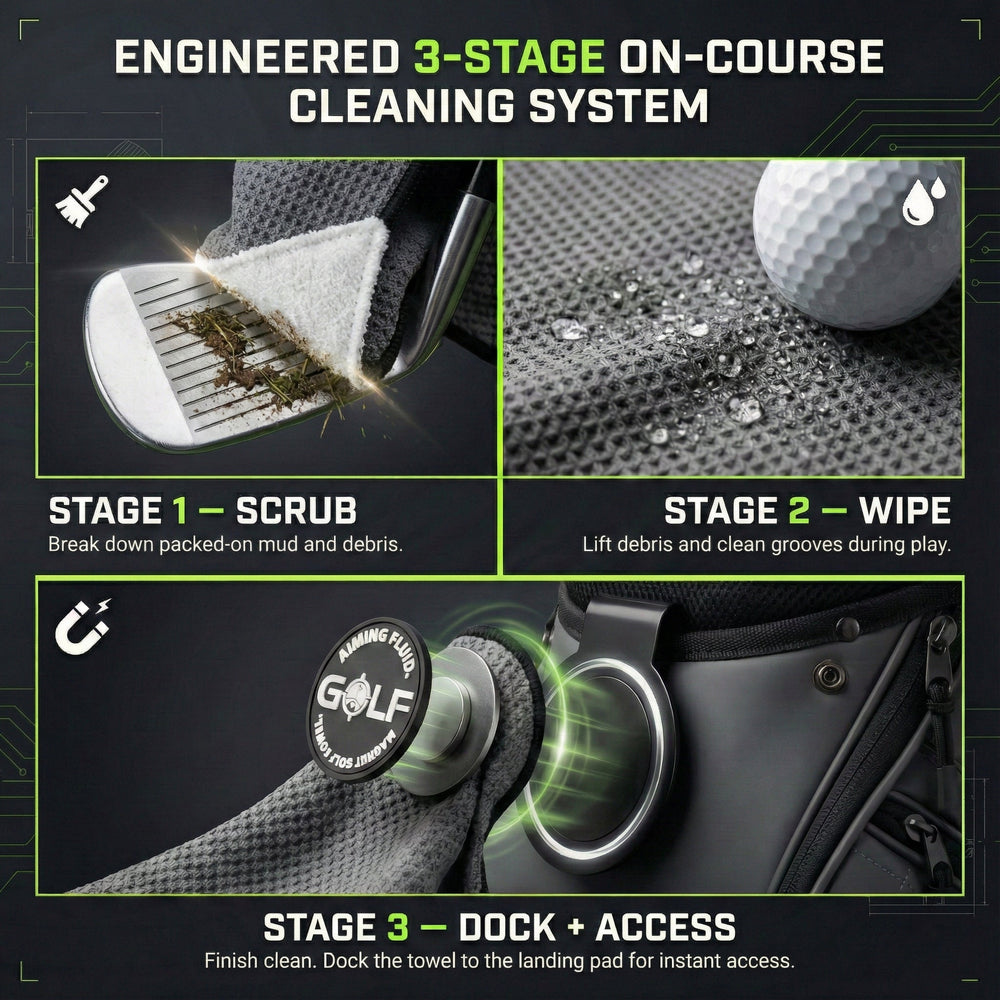 Aiming Fluid Golf - Stubby Magnetic Golf Towel + Landing Pad System