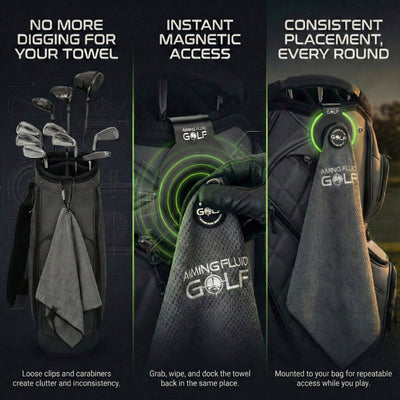 Aiming Fluid Golf - The 40 Magnetic Golf Towel + Landing Pad System