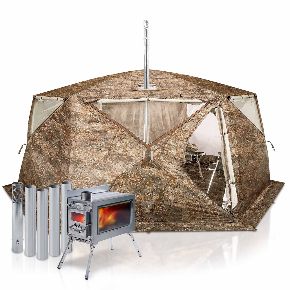 RBM All-Seasons tent Hexagon for 2-9 person + Wood Stove Caminus M