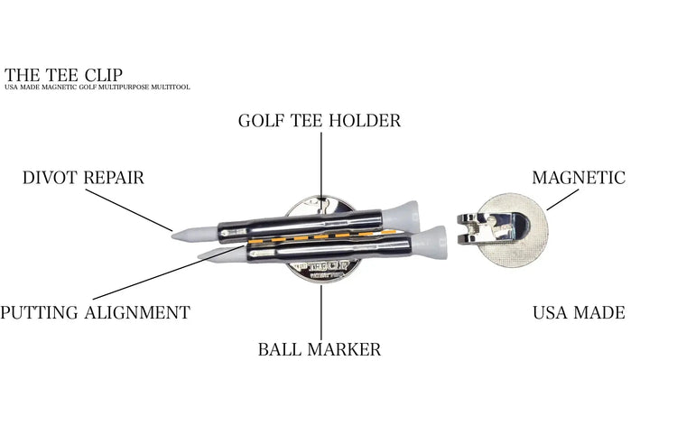 The Tee Clip: USA Made | Magnetic Golf Multi Tool - Golf Tee Holder, Ball Marker, Putting Alignment & Divot Repair