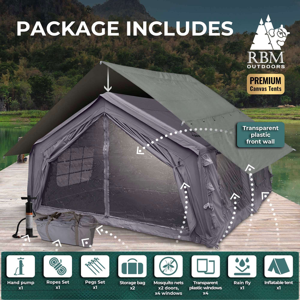 RBM Outdoors Coody 17.2 | RBM Outdoors (Koala 7) Forest Green + Stove Caminus M - Inflatable Tents with Stove