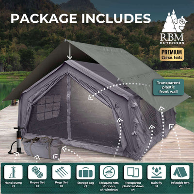 RBM Outdoors Coody 17.2 | RBM Outdoors (Koala 7) Forest Green + Stove Caminus M - Inflatable Tents with Stove